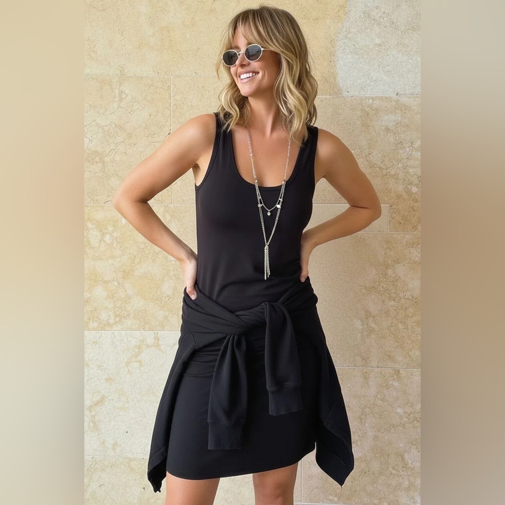 SKIVYS FEMME BLACK RUCHED MINI SIDE HUSTLE BLACK LOUNGE DAY TO NIGHT DRESS SZ L